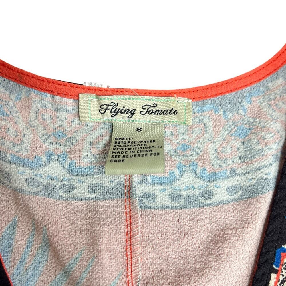 Flying Tomato Orange Floral Kimono Sleeve Surplice Cropped Top Blouse S - Picture 3 of 11
